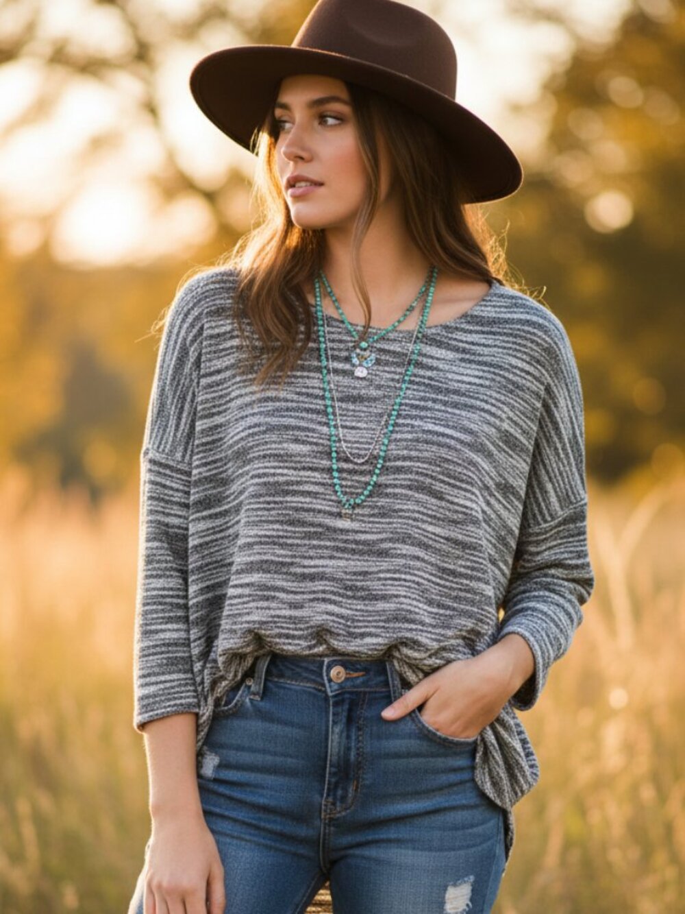 Olive Oak‎ XL Women's Lightweight Sweater Black White Gray Boho Cottage Casual